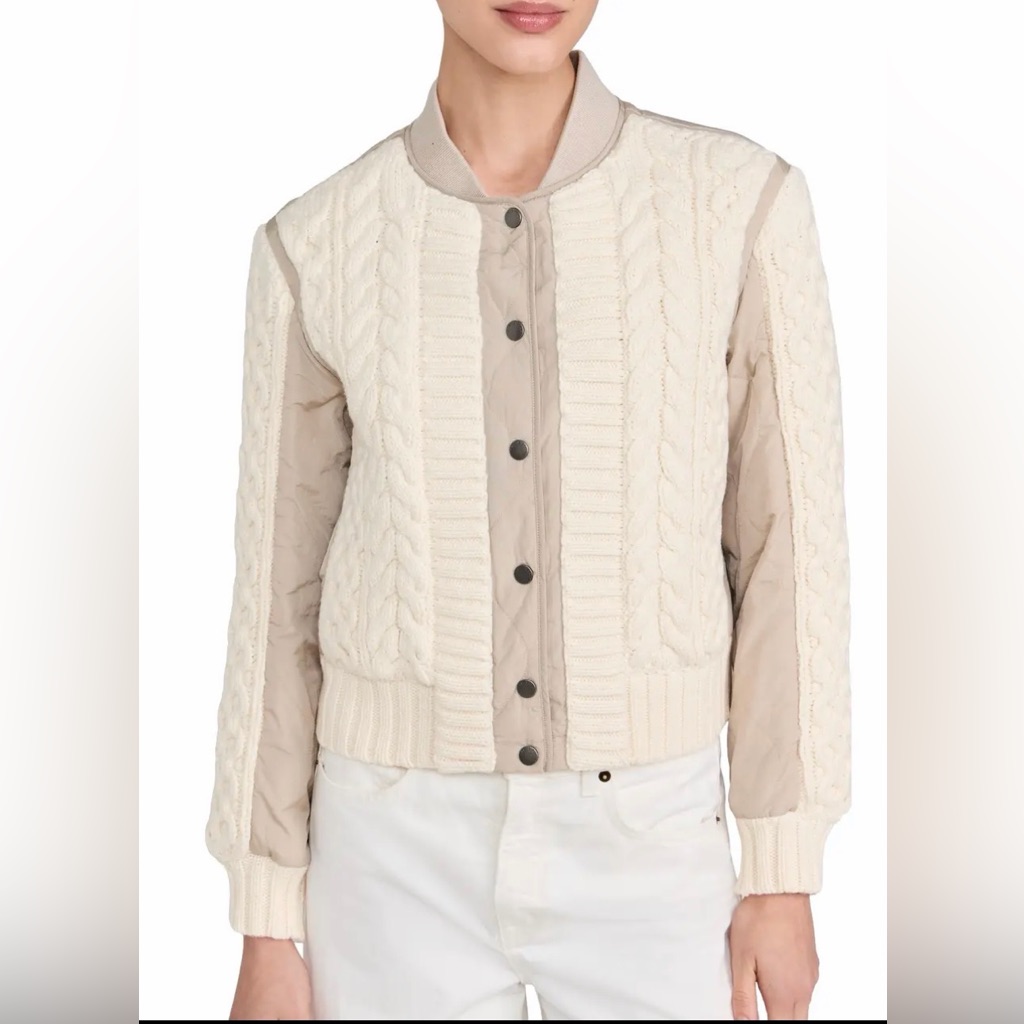 Rag & Bone Manston Cable-Knit Shell Bomber Women Jacket - Cream Size Xs